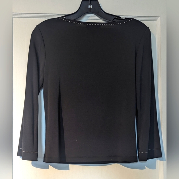 Ann Taylor Dark Brown Boat Neck Blouse/Skirt. White Stitching Detailing. Vintage - Picture 4 of 16